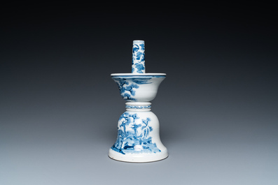 A Chinese blue and white 'Bleu de Hue' candlestick for the Vietnamese market, 18/19th C.