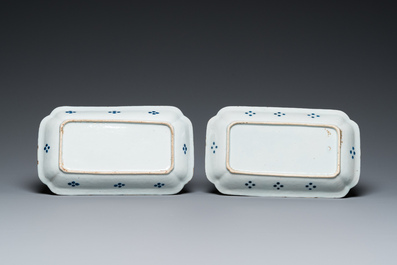 A pair of Chinese blue and white 'herring' dishes, Qianlong