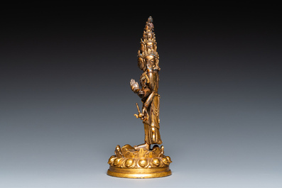 A Sino-Tibetan gilt bronze Avalokitesvara, probably 19th C.