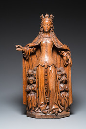 A large Flemish oak sculpture of Ursula with eight virgins, probably Malines, 16th C.