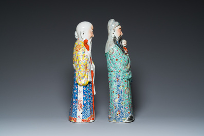 Two Chinese famille rose figures of star gods, Mao Ji Sheng Zao 茂記生造 mark, 19/20th C.