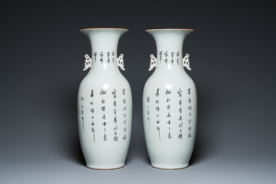 A pair of Chinese famille rose mythological subject vases, signed Han Zhengtai 韓正泰, 19/20th C.