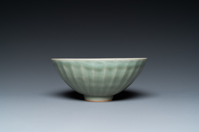 A Chinese Longquan celadon 'lotus' bowl and a dish, Song or later