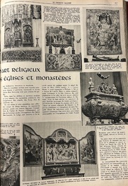 Een groot Spaans verguld en gepolychromeerd houten triptiekretabel met Johannes de Doper, de Maagd Maria en Sint-Rochus, 1e helft 16e eeuw