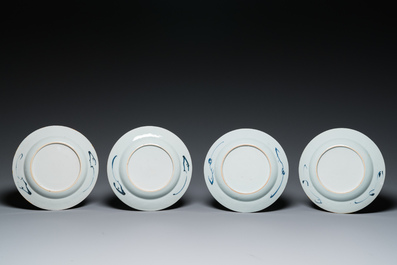 Eight Chinese blue and white plates, Kangxi