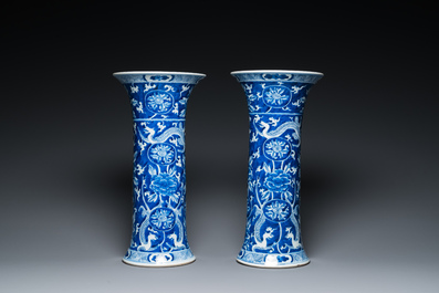A pair of Chinese blue and white vases with dragons, 19th C.