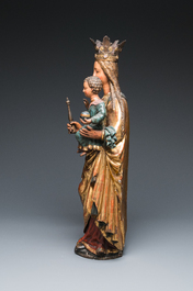 A large Flemish polychromed wood sculpture of the Virgin with Child, 16/17th C.