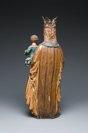 Grande Vierge &agrave; l'Enfant en bois sculpt&eacute; et polychrom&eacute;, Flandres, 16/17&egrave;me