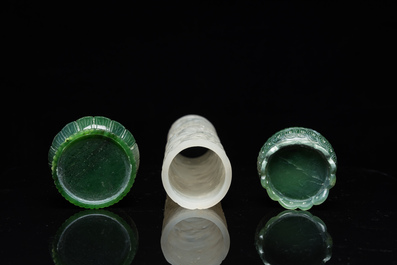 Diffuseur de parfum en jade blanc au couvercle et base en jade vert &eacute;pinard, Chine, Qing
