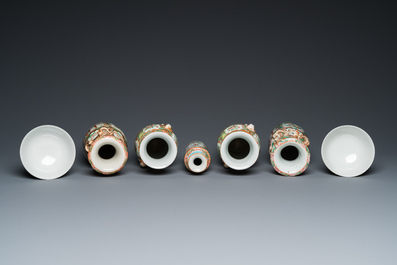 Huit vases en porcelaine de Chine famille rose de Canton, deux 'de Nankin' et deux bols, 19/20&egrave;me