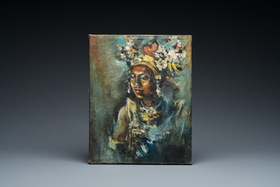 Roland Strasser (1895-1974): Portret van een Balinese danseres, olie op doek