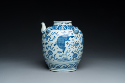 A large Chinese blue and white jug with flying mythical beasts, Wanli