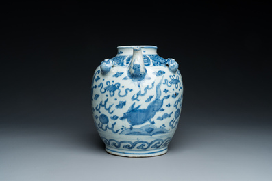 A large Chinese blue and white jug with flying mythical beasts, Wanli