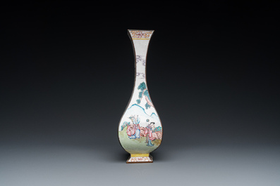 A Chinese lozenge-shaped Canton enamel vase, Qianlong