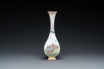 A Chinese lozenge-shaped Canton enamel vase, Qianlong