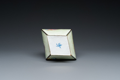 A Chinese lozenge-shaped Canton enamel vase, Qianlong