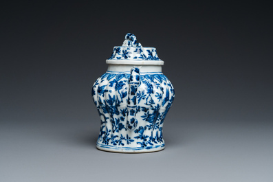 A Chinese blue and white 'bamboo' teapot and cover, Kangxi