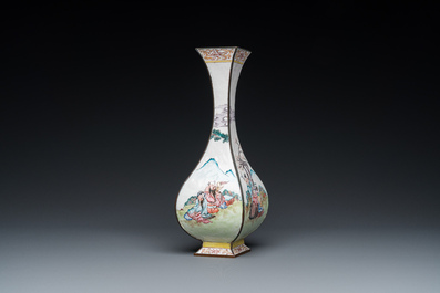 A Chinese lozenge-shaped Canton enamel vase, Qianlong