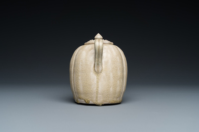 A Vietnamese beige-green-glazed melon-shaped ewer and cover, L&yacute;, 11/13th C.