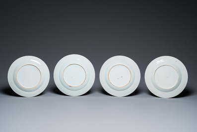 Twelve Chinese famille rose and Imari-style porcelain plates, two bowls and a platter, Kangxi/Qianlong