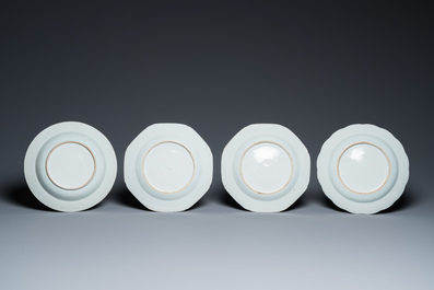 Twelve Chinese famille rose and Imari-style porcelain plates, two bowls and a platter, Kangxi/Qianlong