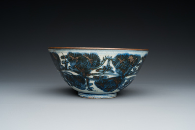 A Chinese blue and white Swatow bowl, Wan Fu You Tong 万福攸同 mark, Ming