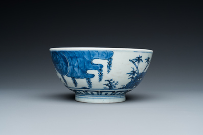 A Chinese blue and white 'Bleu de Hue' bowl for the Vietnamese market, Thường t&acirc;m lạc sự  賞心樂事 mark, ca. 1830