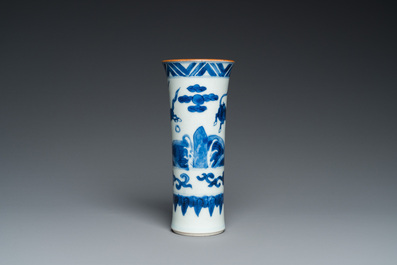 A Chinese blue and white 'flying horses' beaker vase, Ming