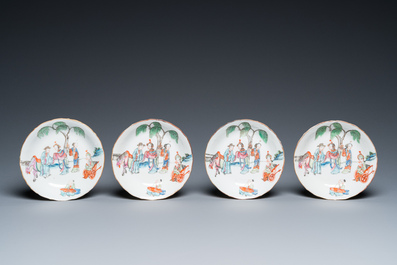 Sept tasses et huit soucoupes en porcelaine de Chine famille rose, marque et &eacute;poque de Tongzhi