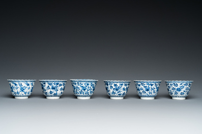 Six Chinese blue and white cups and saucers, Yu 玉 mark, Kangxi