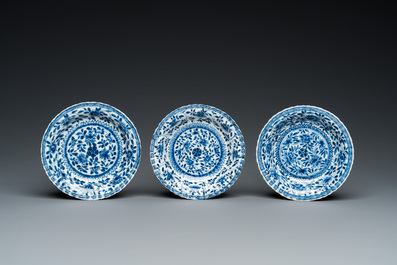 Six Chinese blue and white cups and saucers, Yu 玉 mark, Kangxi