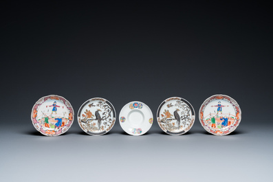 A varied collection of Chinese cups and saucers, 18/19th C.