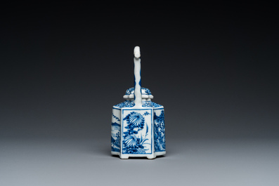 A Chinese blue and white 'landscape' teapot and cover, Kangxi