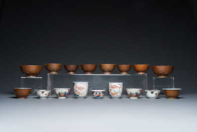 A varied collection of Chinese cups and saucers, 18/19th C.