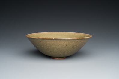 A Chinese Yaozhou celadon bowl with underglaze floral design, probably Ming