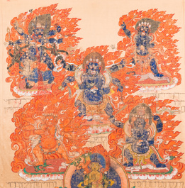 Een thangka op zijde met Mahakala, Tibet, 19e eeuw