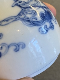 A small Chinese blue and white 'dragon' bottle vase, Yongzheng mark and possibly of the period