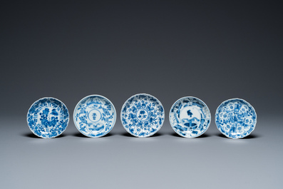 Ten Chinese blue and white cups and saucers, Kangxi