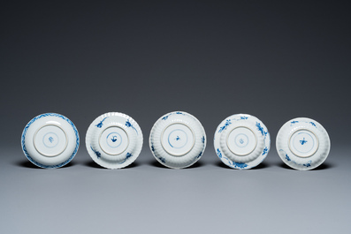 Ten Chinese blue and white cups and saucers, Kangxi