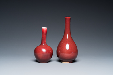 Two Chinese monochrome copper-red and peachbloom-glazed vases, 18/19th C.