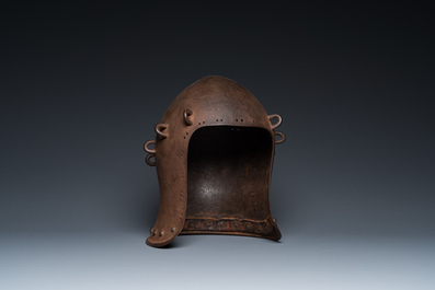 An Italian iron 'bascinet' helmet, 19th C. or older