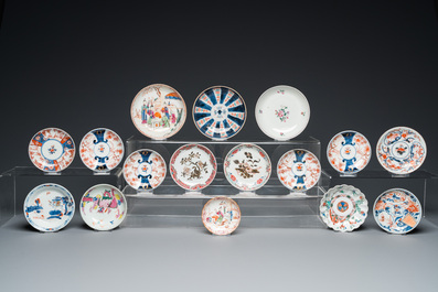 A collection of Chinese blue and white, famille rose, verte and Imari-style tea wares, Kangxi/Qianlong