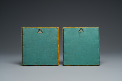 Two square Limoges enamel plaques depicting a pieta and Christ carrying the Cross, France, 16th C.