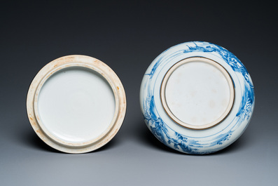 A Chinese silver-mounted blue and white 'Bleu de Hue' bowl and cover for the Vietnamese market, 19th C.