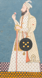 Two Indian school miniatures: 'Portrait of Shah Jahan II' and 'Portrait of prince Murad Bakhsh', 18/19th C.