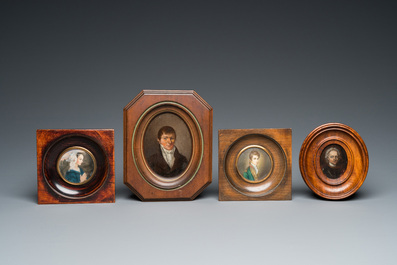 Quatre portraits miniatures, Angleterre et/ou France, 18/19&egrave;me