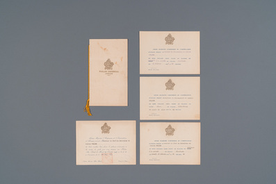 Four Vietnamese imperial invitations and a menu for evening parties in the imperial palaces, 1937