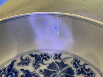 Two Chinese blue and white 'lotus' plates, Qianlong mark and of the period