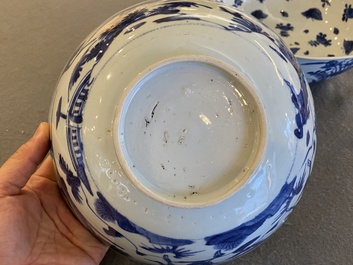 Two Chinese blue and white bowls with cranes, deer and ducks, Wanli