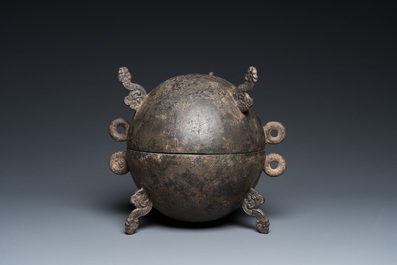 A rare Chinese bronze ritual 'Dui' food vessel and cover, Warring States period